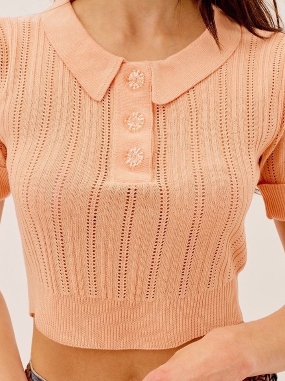 NWOT For Love & Lemons Phoebe Pointelle Polo Sweater in Sherbet, M